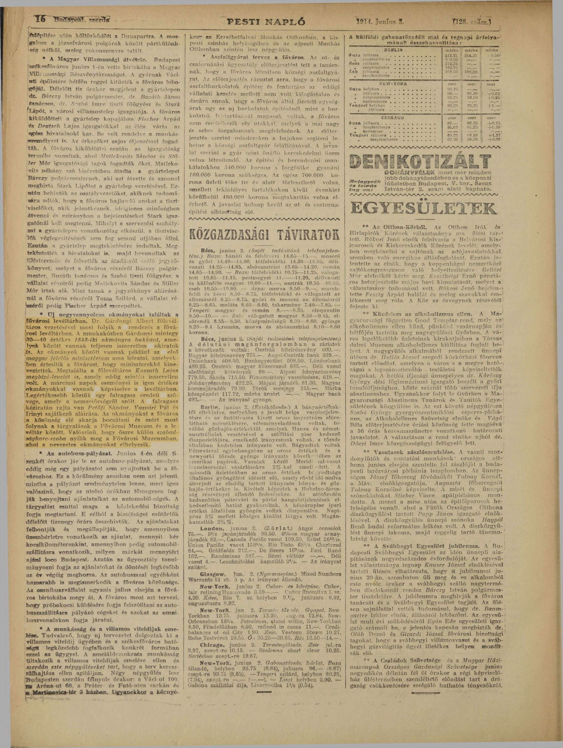 Pesti Napló, 1914. június 3.