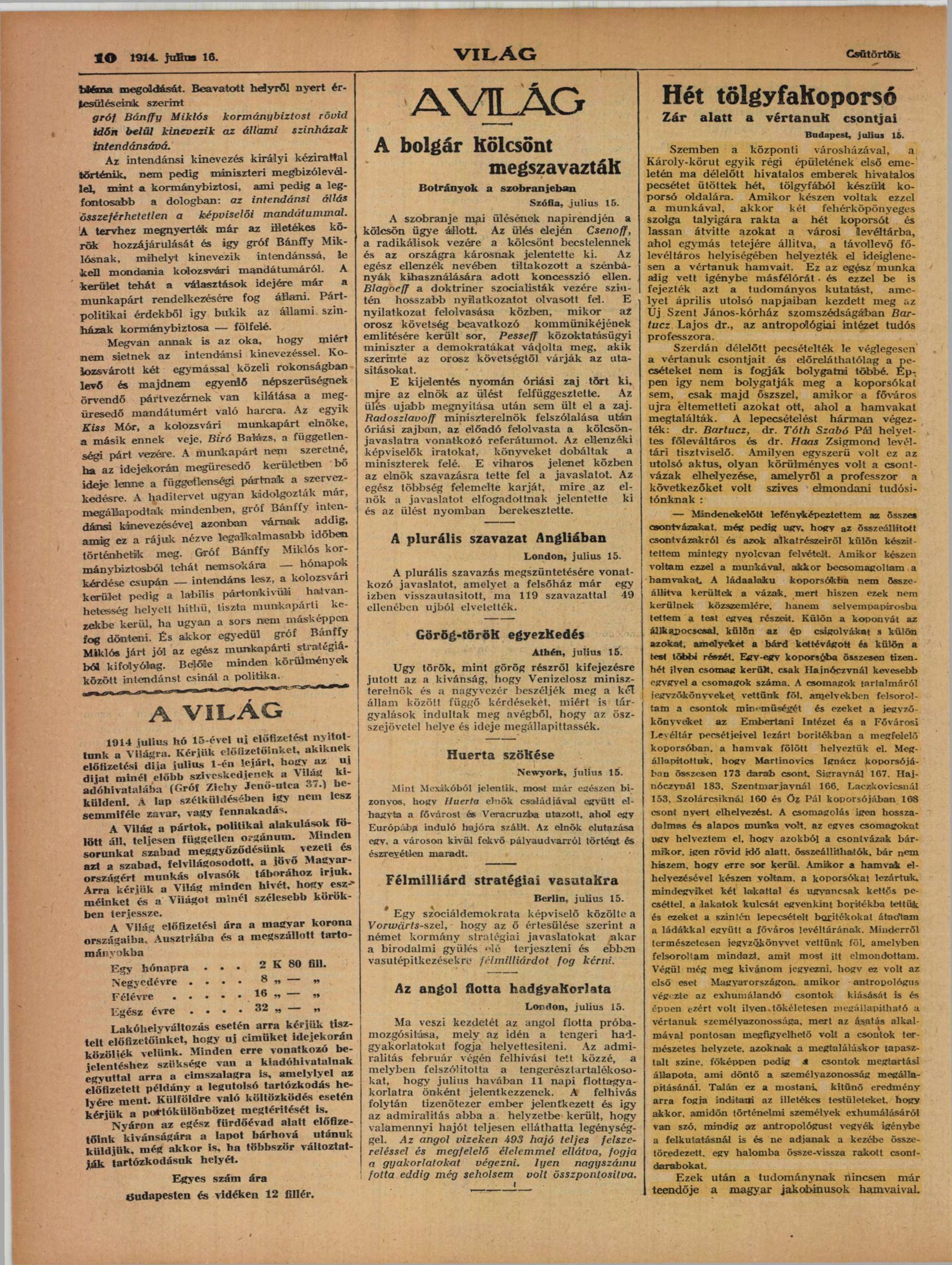 Világ, 1914. július 16.