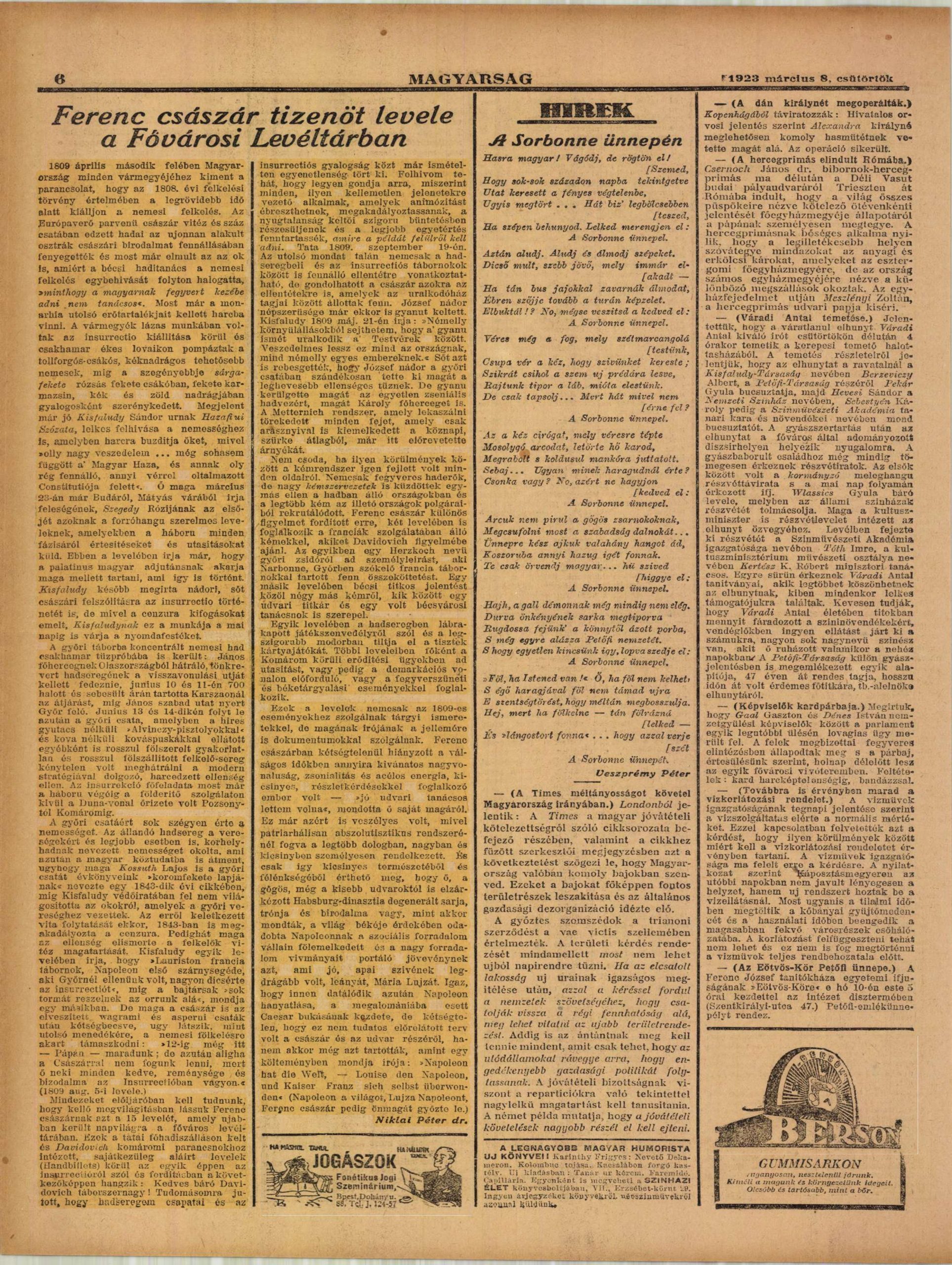 Magyarság, 1923. március 8.