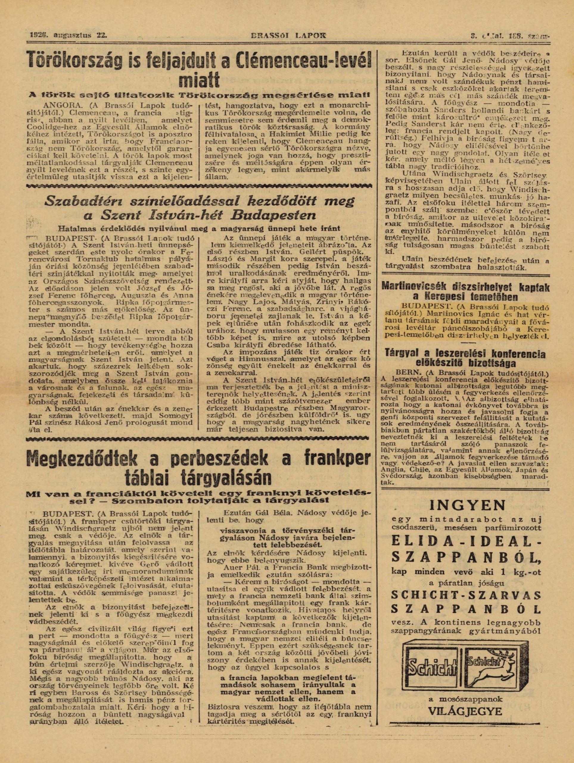 Brassói Lapok, 1926. augusztus 22.