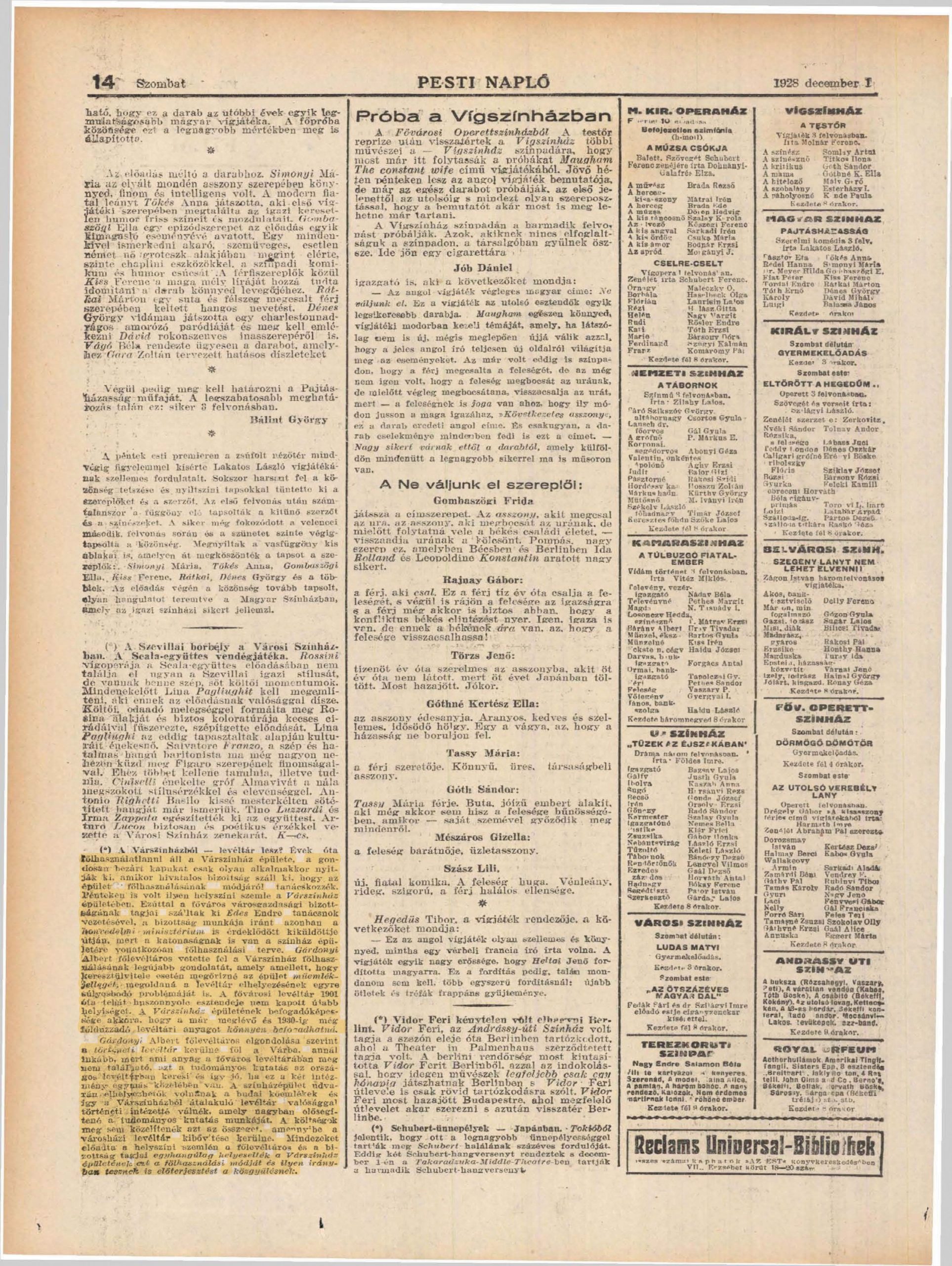 Pesti Napló, 1928. december 1.