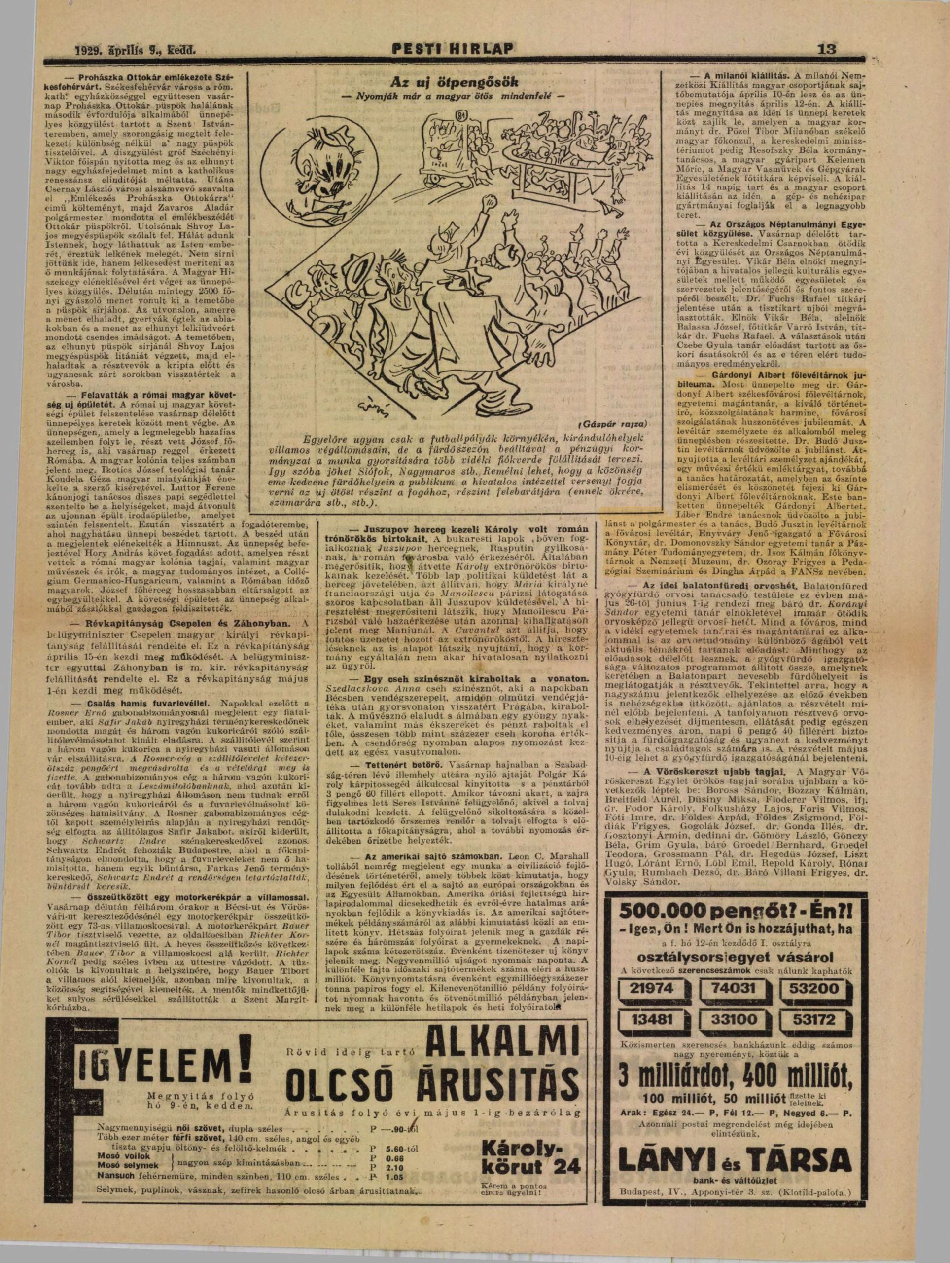Pesti Hírlap, 1929. április 9.