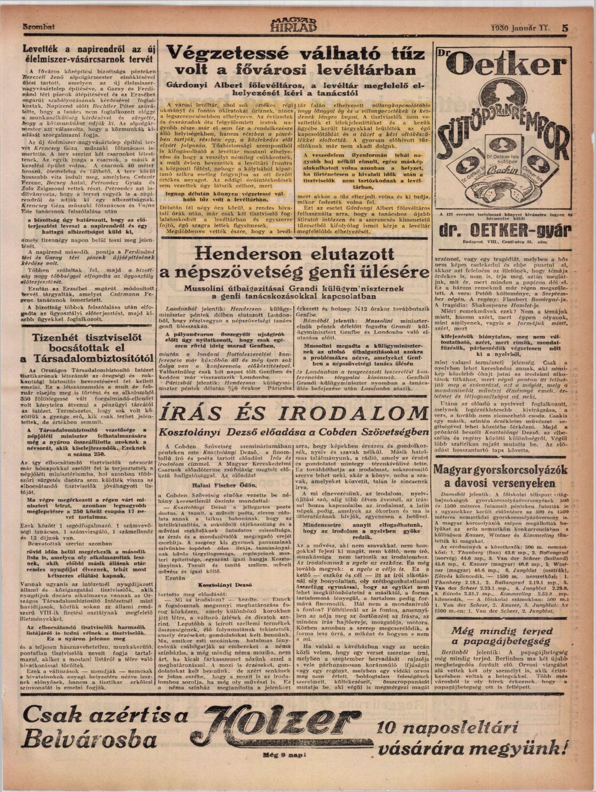 Magyar Hírlap, 1930. január 11.