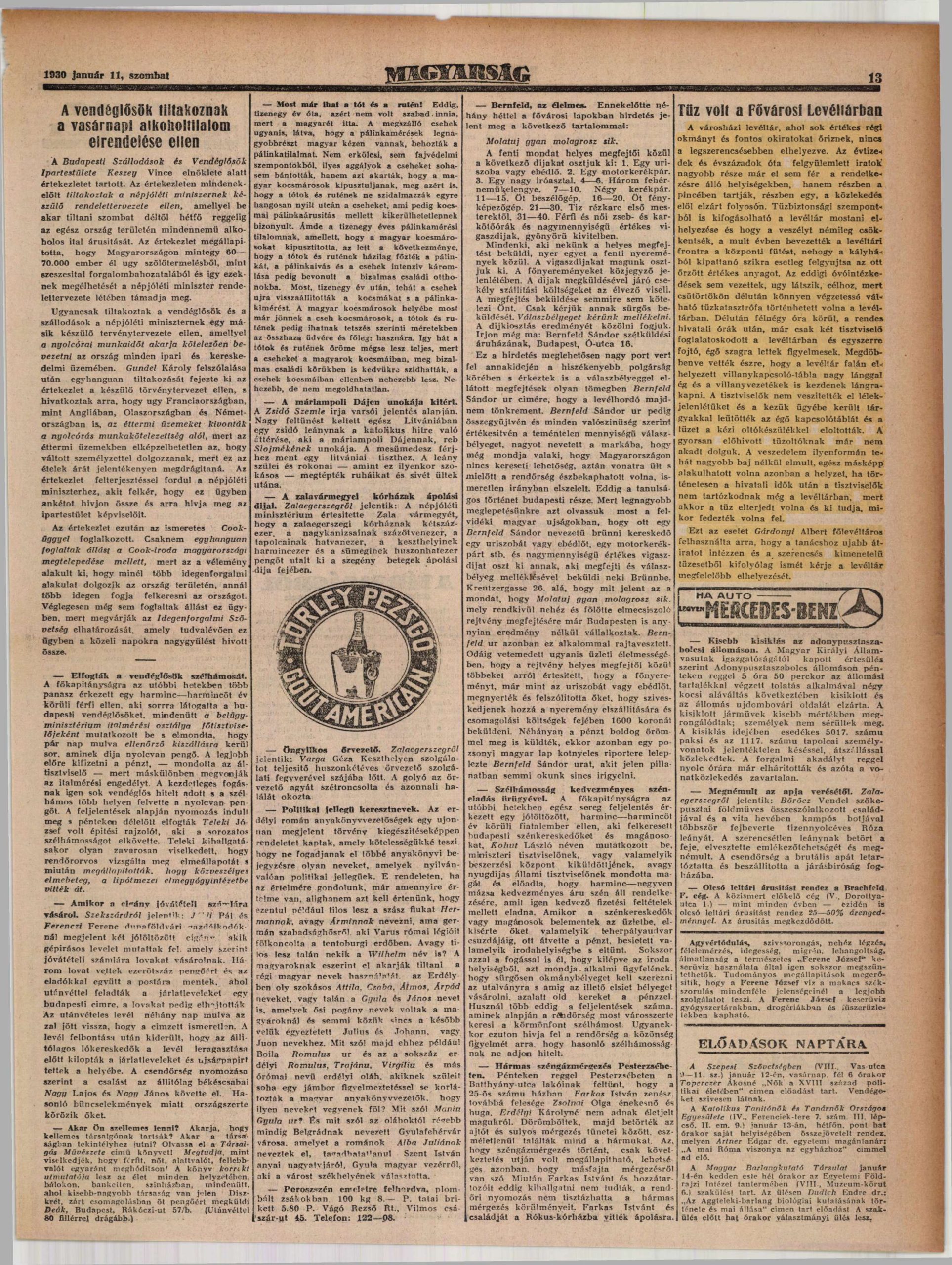 Magyarság, 1930. január 11.