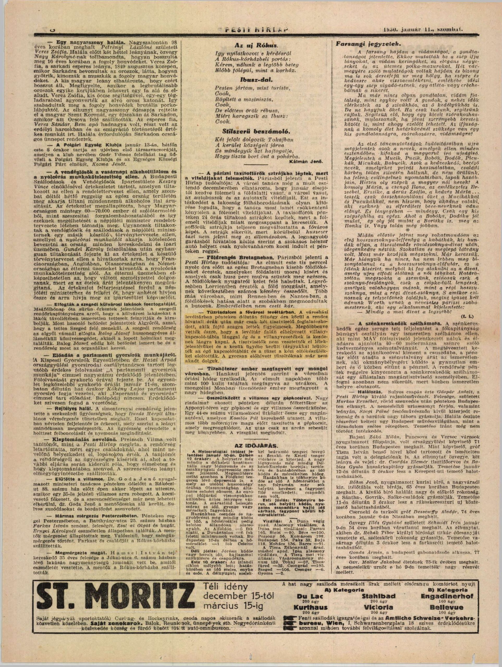 Pesti Hírlap, 1930. január 11.